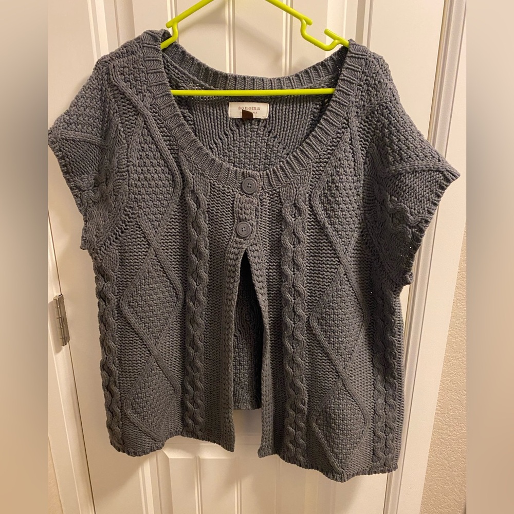 Sonoma XL Cardigan Sweater Gray 2 Burton Front Cap Sleeve Cable Knit